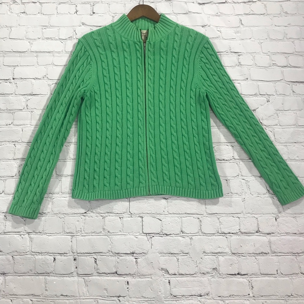 L.L. Bean Chunky Cable Knit Cardigan Zip Sweater